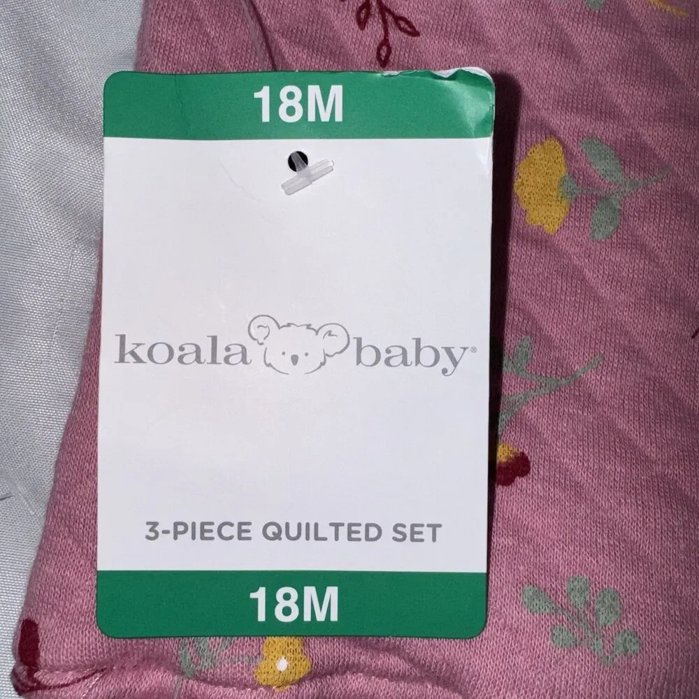Koala Baby 3 Piece 18 Month Quilted Set Mauve Bunny Pink Pant Blouse Sweatshirt
